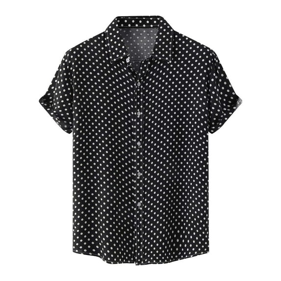 HAPIMO Men's Loose Shirts Discount Clothing Fashion Summer Button Leisure Short Sleeve Shirts Sale Lapel Pullover Polka Dot Print Tees Black M