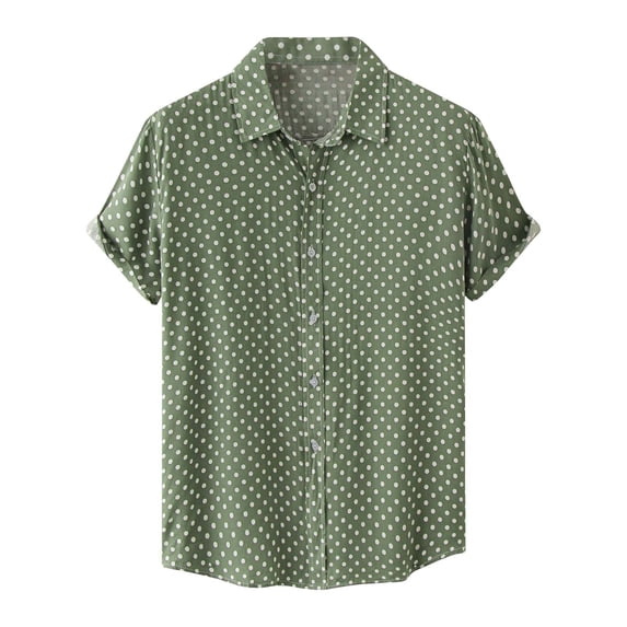 HAPIMO Men's Loose Shirts Clothing Fashion Summer Button Leisure Short Sleeve Shirts Sale Lapel Pullover Polka Dot Print Tees Green L