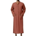 thumbnail image 1 of HAPIMO Men's Muslim Islamic Ramadan Jubbah with Pocket Long Sleeve Tops Crew Neck Tees Saudi Arab Long Kaftan Robe Holiday Solid Embroidered Fashion Comfy Orange XL, 1 of 4