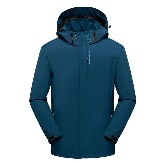 HAPIMO Men's Outdoor Jacket Waterproof And Stain-Resistant Wind-Resistant Thermal Zipper Warm Jacket Detachable Cap Thicken Outwear with Drawstring Blue L