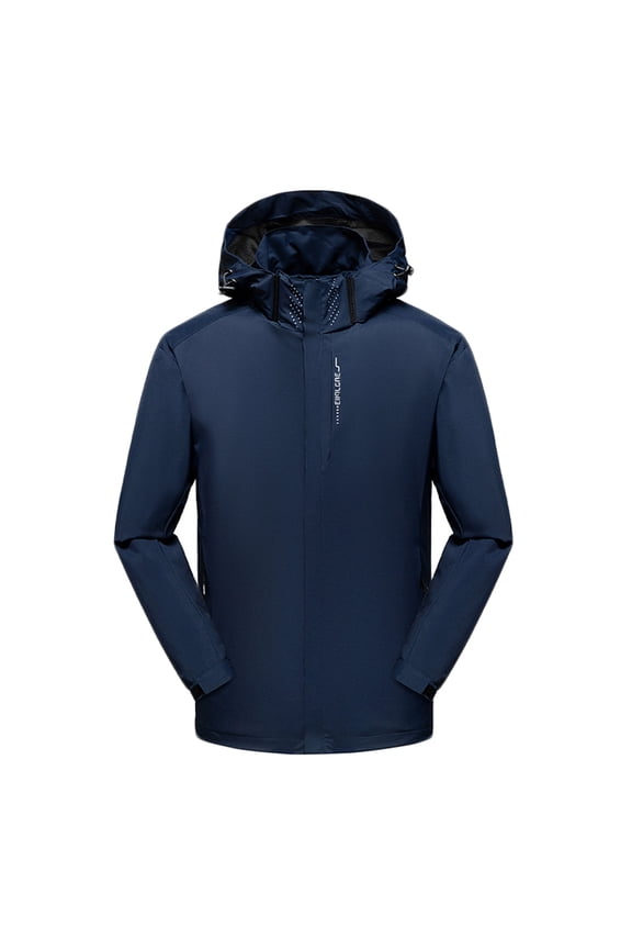 Men's Outdoor Jacket Waterproof And Stain-Resistant Wind-Resistant Thermal Zipper Warm Jacket Detachable Cap Thicken Outwear with Drawstring Blue XL