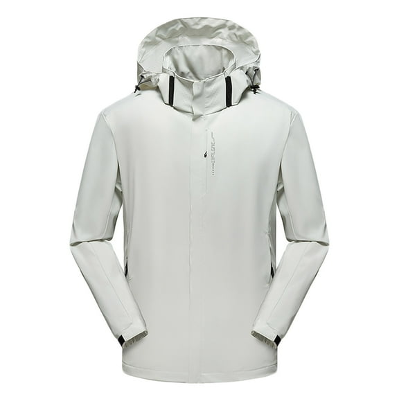 HAPIMO Men's Outdoor Jacket Waterproof And Stain-Resistant Wind-Resistant Thermal Zipper Warm Jacket Detachable Cap Thicken Outwear with Drawstring White L