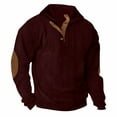 thumbnail image 1 of HAPIMO Men's Plain Hoodies with Patch Sleeves Corduroy Pullover Fashion Fall 1/4 Button up Clothes for Men Casual Loose Sweatshirts Vintage Long Sleeve Wine,XL Spring Tops, 1 of 5
