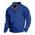 thumbnail image 1 of HAPIMO Men's Plain Stand Collared Sweat Shirt Hoodless Jacquard Pullover Fashion Fall 1/4 Button up Clothes for Men Long Sleeve Casual Loose Sweatshirts Vintage Blue,M Spring Tops, 1 of 2