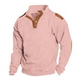thumbnail image 1 of HAPIMO Men's Plain Stand Collared Sweat Shirt Hoodless Waffle Pullover with Patch Shoulder Fashion Fall Long Sleeve Vintage Casual Loose Sweatshirts 1/4 Button up Clothes for Men Pink,XL Spring Tops, 1 of 6
