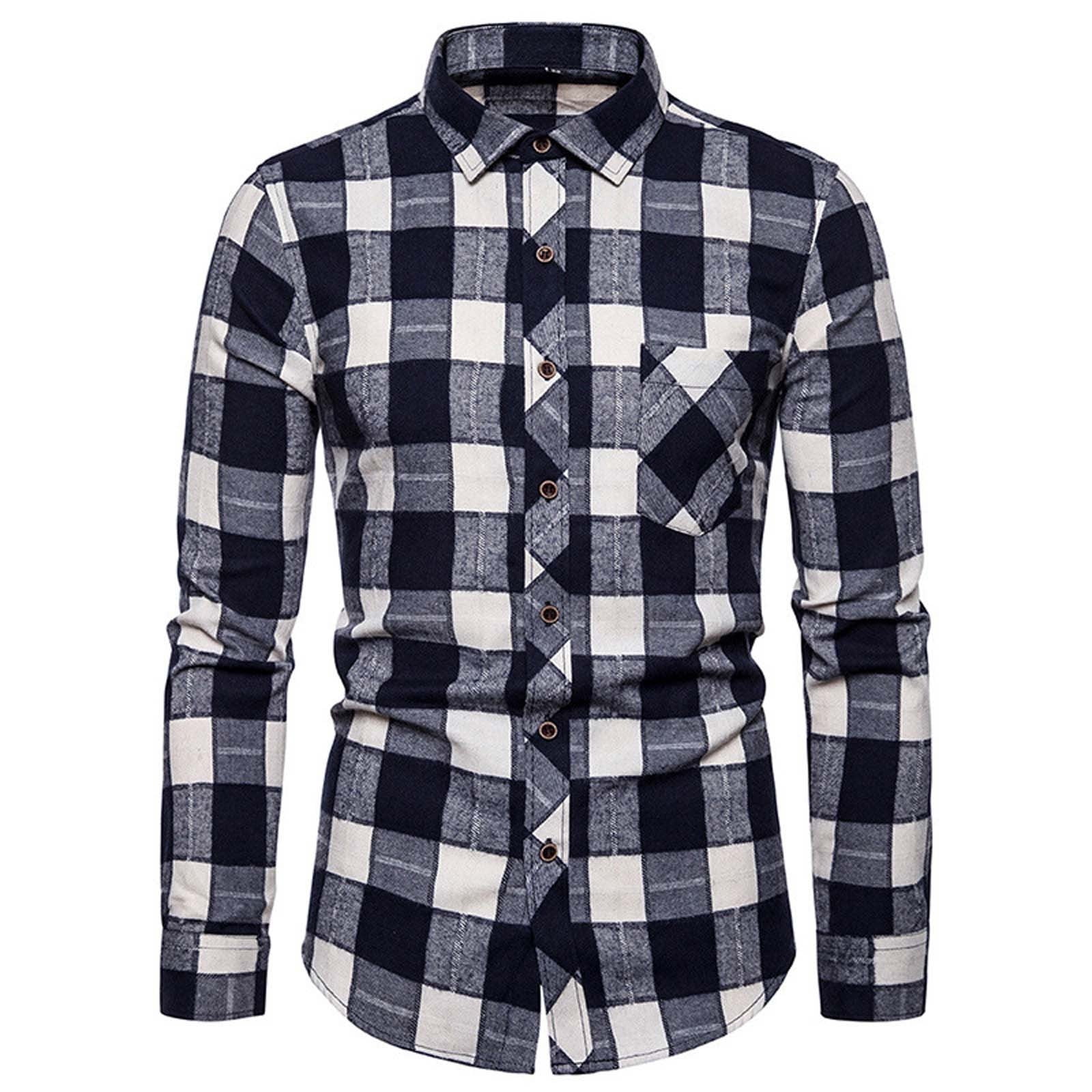 HAPIMO Men's Quilted Lined Flannel Jackets Plaid Shirt Jacket Button ...