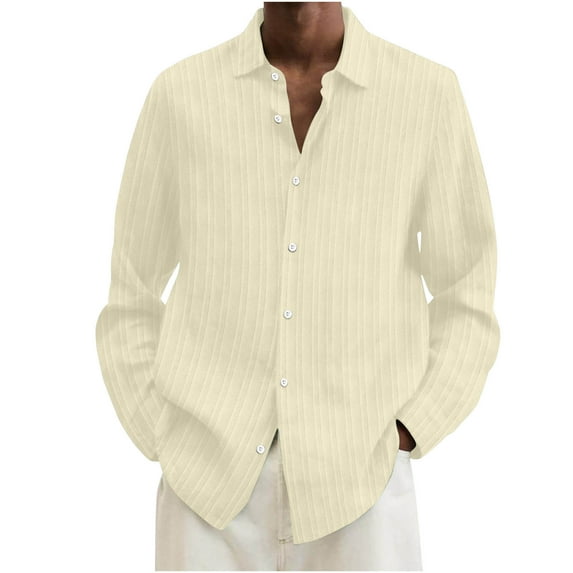 HAPIMO Men's Slim Business Shirts Stripe Sales Fashion Clearance Long Sleeve Athletic Tops Lapel Button-Up Tees Holiday Comfy Daily Casual Sport Cotton Linen Khaki