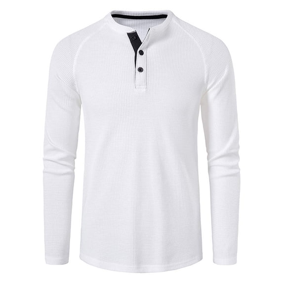 HAPIMO Men's Slim Cotton Basic Pullovers Casual Relaxed Long Sleeve Tops Crew Neck Button Tees Holiday Solid Fashion Comfy