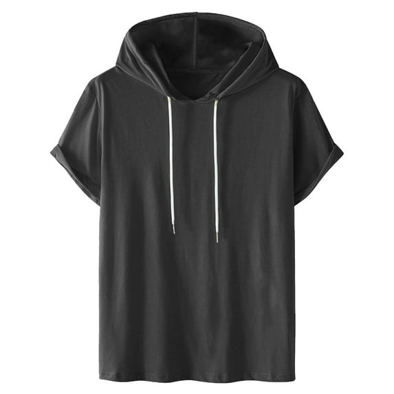 HAPIMO Men's Slim Cotton Linen Hooded Tops Summer Fashion Sale Short Sleeve Shirts V Neck Pullover Drawstring Leisure Clothing Solid Tees Gray XXXL