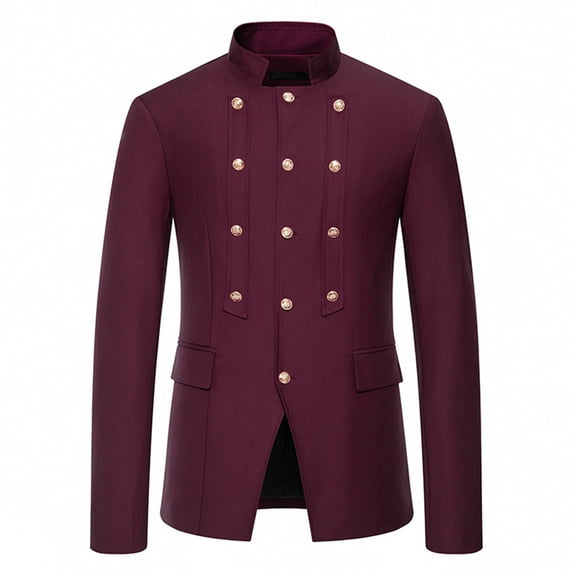 HAPIMO Men's Slim Suit Jackets Shirts Gentlemen Holiday Fashion Comfy Long Sleeve Tops Turndown Collar Button Down Tees Casual Relaxed Double-Breasted Solid Red L