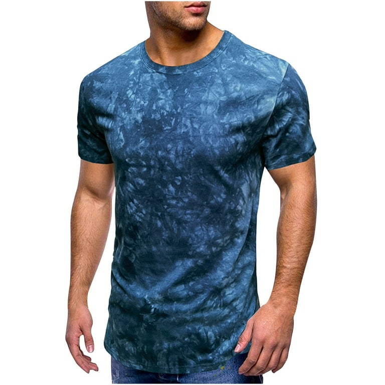 HAPIMO Men's Slim Tops Discount Tie Dye Printed Tees Clothing Fashion  Summer Leisure Comfy Short Sleeve Shirts Sale Round Neck Pullover Dark Blue  XXL 