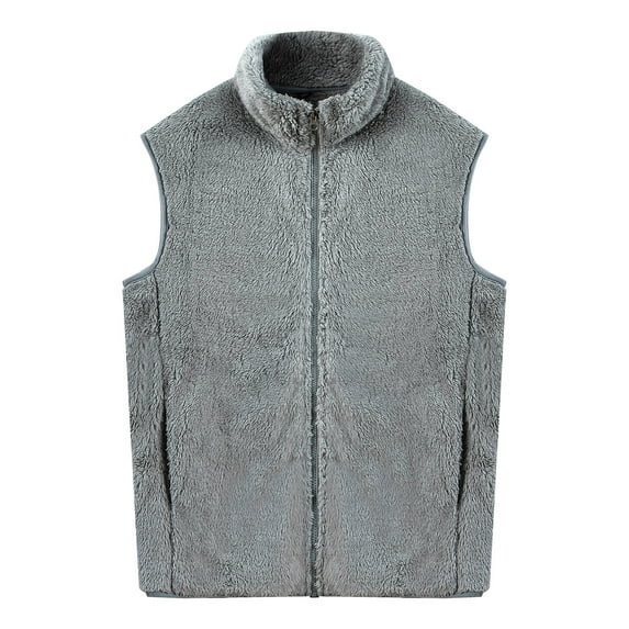 HAPIMO Men's Soft Fleece Vest Jacket Thickened Thermal Outdoor Casual Daily Comfy Solid Color Sales Fashion Clearance Holiday Sleeveless Athletic Tops Zipper Up Tees Gray L