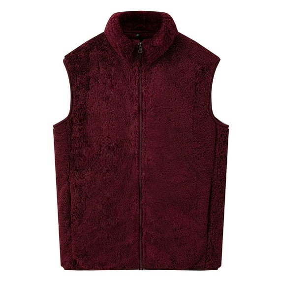 HAPIMO Men's Soft Fleece Vest Jacket Thickened Thermal Outdoor Casual Daily Comfy Solid Color Fashion Holiday Sleeveless Athletic Tops Zipper Up Tees Wine L