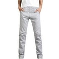 thumbnail image 1 of HAPIMO Men's Straight Leg Pants Slim Cotton Linen Jeans Casual Relaxed Athletic Dungarees Solid Color Holiday Trendy Trousers Mid Waist Zipper Gray XXL, 1 of 3