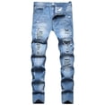 thumbnail image 1 of HAPIMO Men's Straight Leg Ripped Pants Slim Cotton Linen Jeans Dungarees Clearance Holiday Mid Waist Zipper Trendy Trousers Casual Relaxed Solid Color Athletic Light Blue XXL, 1 of 9