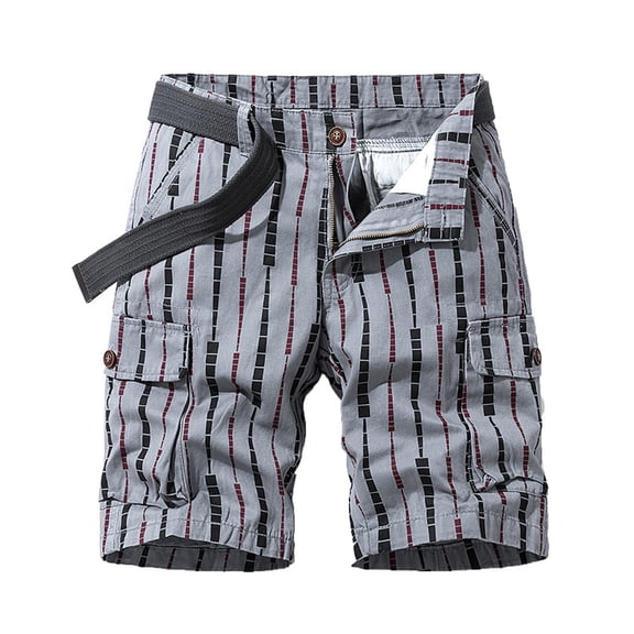 HAPIMO Men's Summer Classic Cotton Cargo Shorts Button Pocket Casual Relaxed Stretch Sports Athletic Dungarees Solid Stripe Holiday Trendy Trousers Zipper Gray L