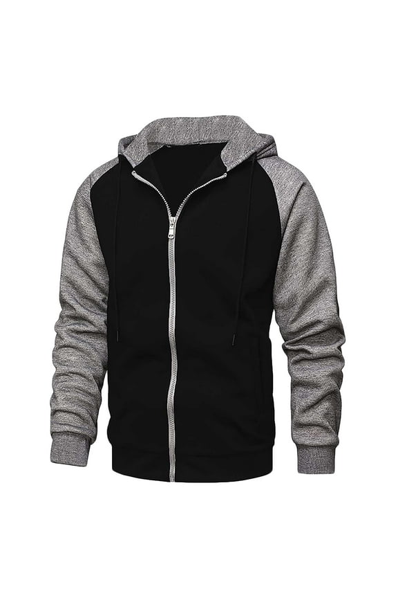 Men's Sweater Coat Western Hooded Drawstring Cardigan Solid Patchwork Pocket Jackets Casual Fashion Autumn Winter Zipper-Up Sports Long Sleeve Outwear Black M