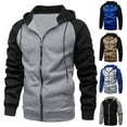 thumbnail image 1 of HAPIMO Men's Sweater Coat&nbsp; Western Hooded Drawstring Cardigan Solid Patchwork Pocket Jackets Casual Fashion Autumn Winter Zipper-Up Sports Long Sleeve Outwear Blue XL, 1 of 6