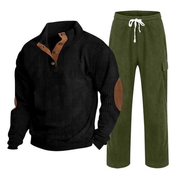 HAPIMO Men's Tracksuits Sweatshirt and Pants Sets 1/4 Button up Stand Collared Hoodless Corduroy Pullover Fashion Fall Casual Loose Sweatshirts Plain Long Sleeve Army Green,L Sports Sets