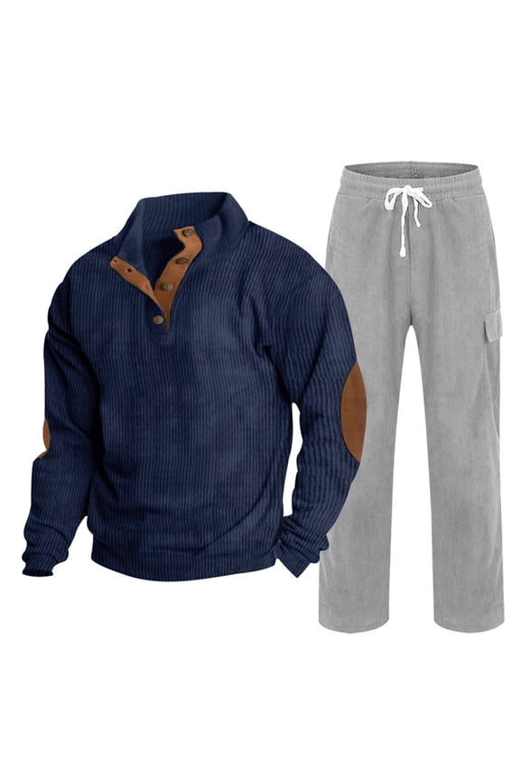 Men's Tracksuits Sweatshirt and Pants Sets Long Sleeve Stand Collared Hoodless Corduroy Pullover Fashion Fall 1/4 Button up Plain Spring Outfits Casual Loose Sweatshirts Gray,XL Spring Tops