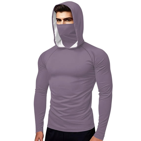 HAPIMO Men's and Women's Casual Hoodies Loose Fit Long Sleeve Solid Pullover Tops Mask Lightweight Ice Sick Sun Protection Athletic Fishing Shirts Purple M
