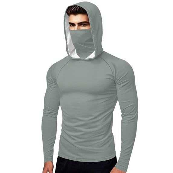 HAPIMO Men's and Women's Casual Hoodies Loose Fit Long Sleeve Solid Pullover Tops Mask Lightweight Ice Sick Sun Protection Athletic Fishing Shirts Silver XL