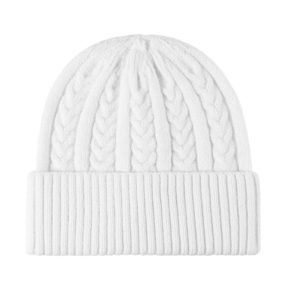 HAPIMO Mens Hats Solid Beanie Winter Hats Cable Knit Beanie Cuffed Fisherman Beanie Thickened Warm Fleece Hat Daily Casual Skull Cap White Free Size