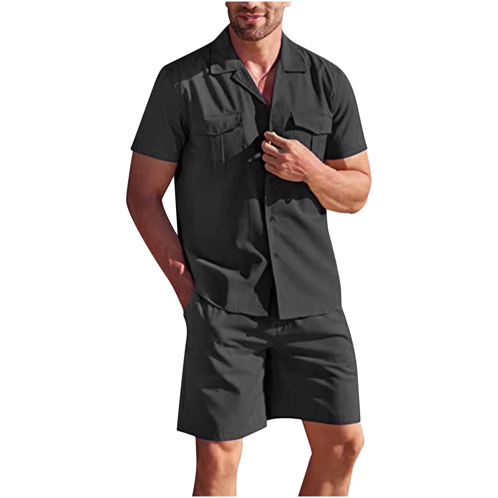 HAPIMO Mens Trends Elastic Waist Lace-up Swim Suits Board Shorts Holiday Beach Pants Hawaii Tropical Print Trousers Turndown Button Shirt Bathing Suits Summer Swimwear Black XL
