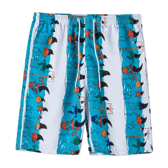HAPIMO Mens Trends Pocket Swim Trunks Seaside Vacation Print Trousers Summer Swimwear Board Shorts Quick Dry Elastic Drawstring Bathing Suits Holiday Beach Pants Discount Sky Blue
