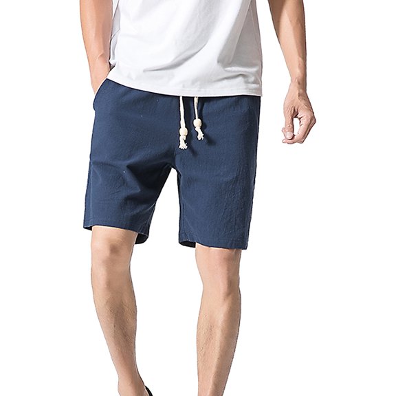 HAPIMO Mens Trends Pocket Swim Trunks Solid Color Print Trousers Cotton Linen Elastic Drawstring Bathing Suits Holiday Beach Pants Summer Swimwear Board Shorts Blue XXXL