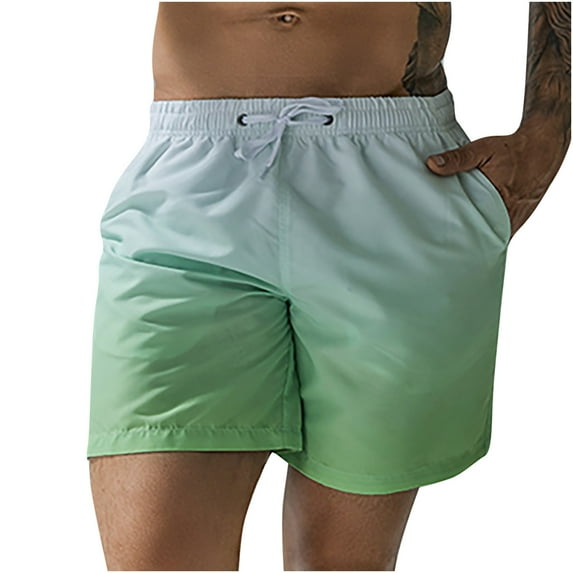 HAPIMO Mens Trends Pocket Swim Trunks Summer Swimwear Breathable Quick Dry Elastic Drawstring Bathing Suits Gradient Color Print Trousers Holiday Beach Pants Board Shorts Green M