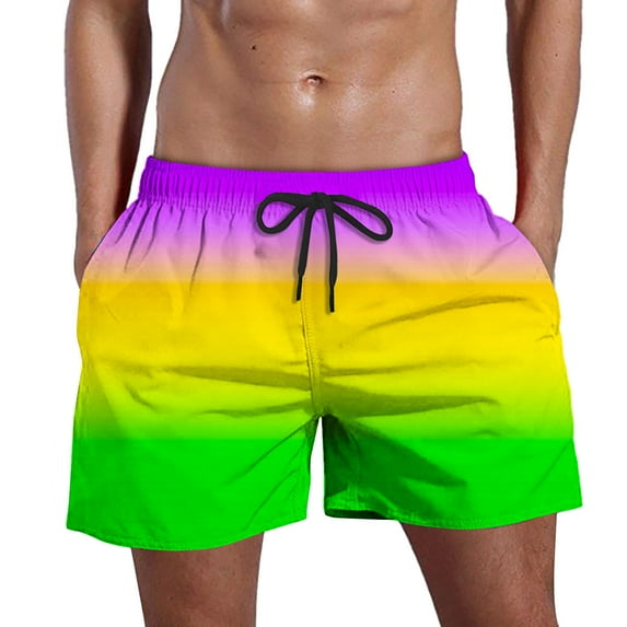 HAPIMO Mens Trends Swim Trunks Board Shorts Elastic Waist Lace-up Bathing Suits Holiday Beach Pants Summer Swimwear Gradient Color Print Trousers Savings Green S