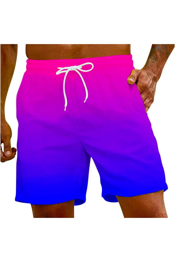 Mens Trends Swim Trunks Elastic Waist Lace-up Bathing Suits Holiday Beach Pants Summer Swimwear Gradient Color Print Trousers Board Shorts Multicolor M