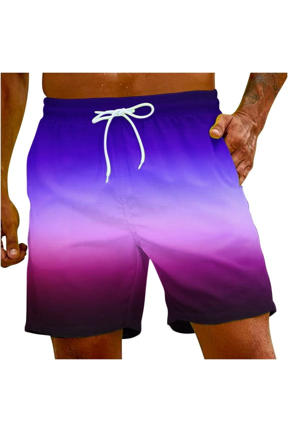 Mens Trends Swim Trunks Elastic Waist Lace-up Bathing Suits Holiday Beach Pants Summer Swimwear Gradient Color Print Trousers Board Shorts Multicolor M