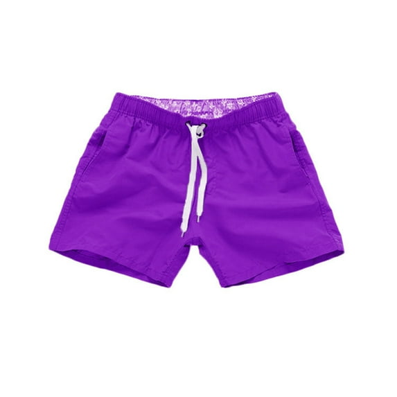 HAPIMO Mens Trends Swim Trunks Holiday Beach Pants Board Shorts solid Trousers Summer Swimwear Pocket Elastic Drawstring Bathing Suits Savings Purple M