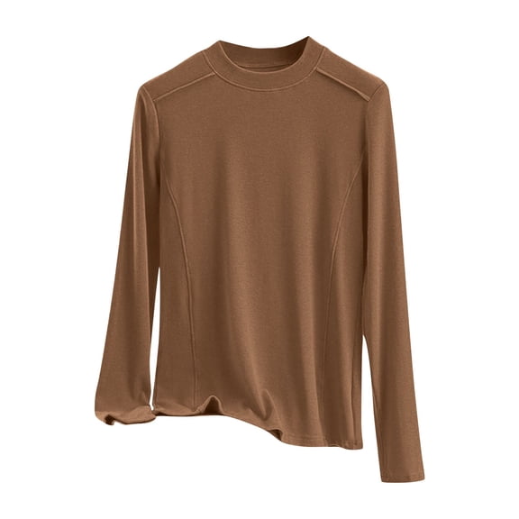HAPIMO Mock Neck Tops for Women Lightweight Basic Layer Shirts Loose Long Sleeve Pullover Tops Casual Daily Blouses Out Go Tops Coffee XL