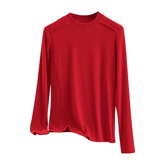 HAPIMO Mock Neck Tops for Women Lightweight Basic Layer Shirts Loose Long Sleeve Pullover Tops Casual Daily Blouses Out Go Tops Red L