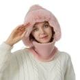 thumbnail image 1 of HAPIMO Pom Pom Ear Flap Neck Gaiter Integrated Hat Button Closure Hat for Winter Skiing Pink Free Size, 1 of 5