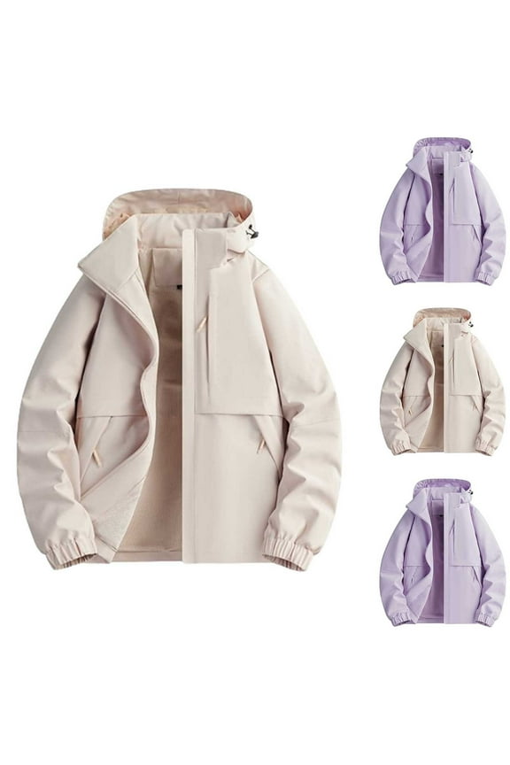 Rain Jacket Women Lightweight Packable Hooded Rain Coat Windbreaker Hiking Raincoat Active Outdoor Rain Jackets Winter Workout Beige L