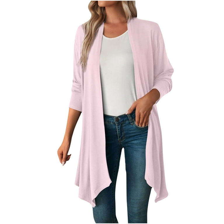 HAPIMO Rollbacks Cardigans for Women Casual Comfy Long Sleeve Girls Fall  Fashion Tops Open Front Loose Jacket Womens Knitted Pocket Outwear Pink L 