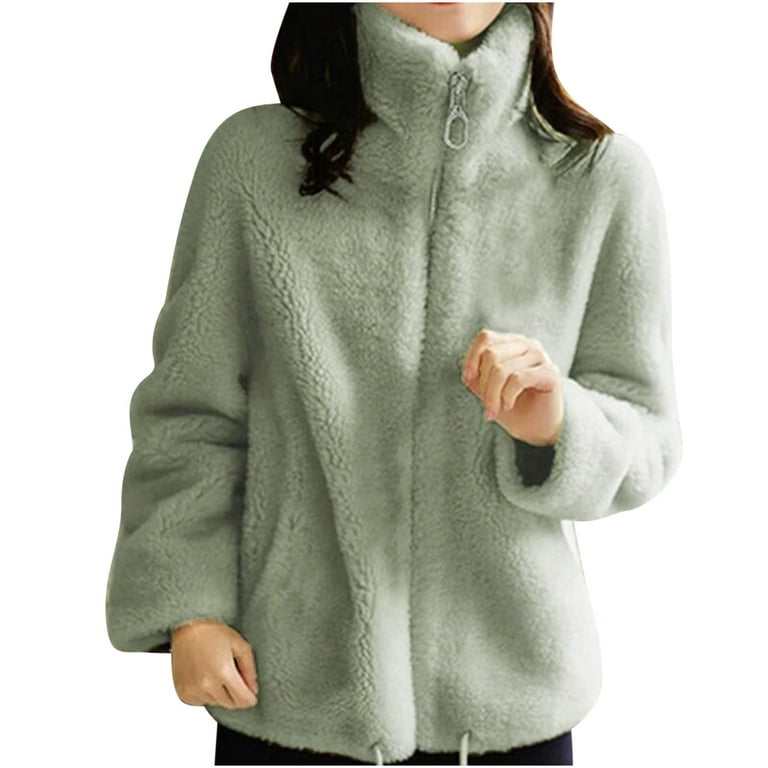 Hapimo Sales Coral Velvet Coats for Women Long Sleeve Casual Comfy Solid Plush Fuzzy Teddy Fleece Jacket Girls Fall Fashion Tops Womens Zipper Lapel