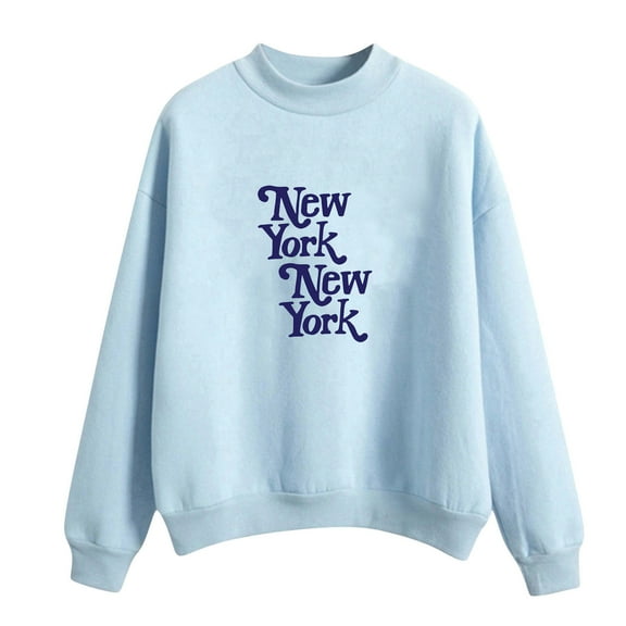 HAPIMO Happy New Year Women's Fashion Thick Sweatshirt Turtleneck Pullover Solid Plush Tops Long Sleeve Blouse T-Shirt Clothes for Women Cozy Casual Sweatshirt Sky Blue XL