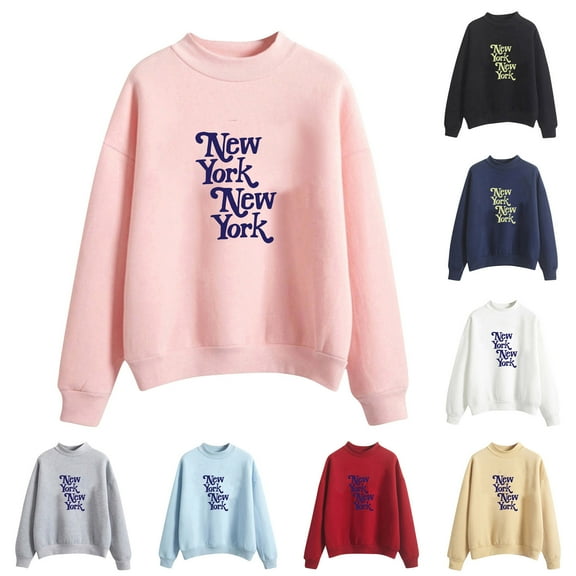 HAPIMO Happy New Year Women's Fashion Thick Sweatshirt Turtleneck Pullover Solid Plush Tops Long Sleeve Blouse T-Shirt Clothes for Women Cozy Casual Sweatshirt Pink XL