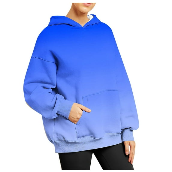 HAPIMO Rollbacks Hoodie Sweatshirt for Women Half Zip Pocket Drawstring Pullover Tops Gradient Color Long Sleeve Relaxed Womens Sweatshirt Teen Girls Clothes Blue S