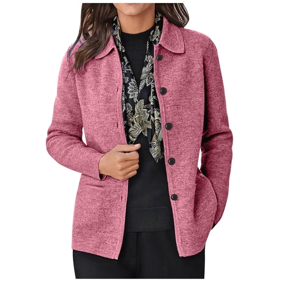 HAPIMO Rollbacks Knitted Cardigan for Women Casual Comfy Solid Button Down Jacket Girls Fall Fashion Tops Womens Pocket Lapel Collar Outwear Long Sleeve Pink S