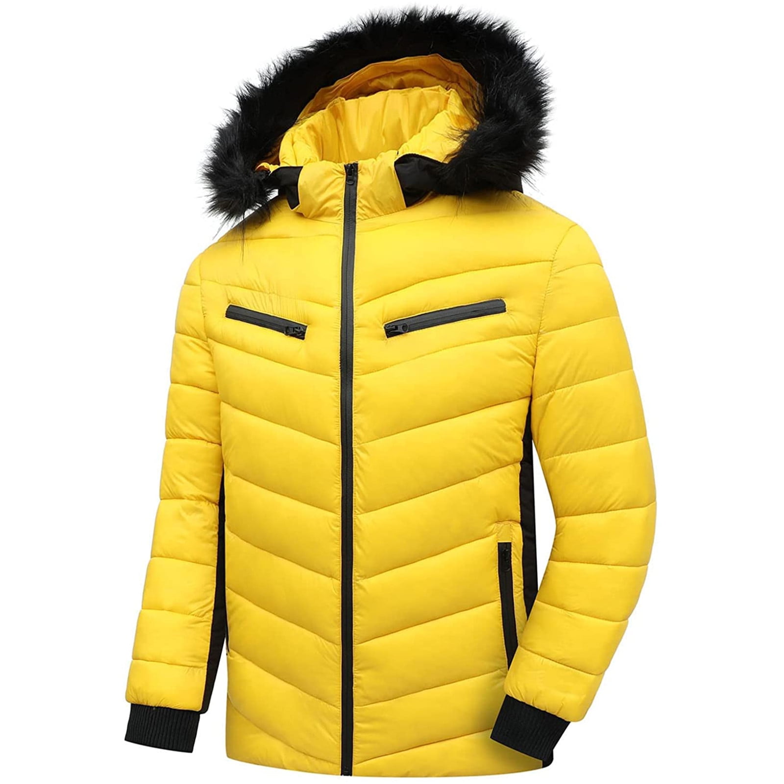 Mustard puffer coat with fur hood hotsell