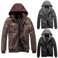 thumbnail image 1 of HAPIMO Men's Motorcycle Leather Jacket Quilted Warm Jacket Multi Pocket Thickened Detachable Hooded Plus Size Hooded Jacket Gray M, 1 of 9
