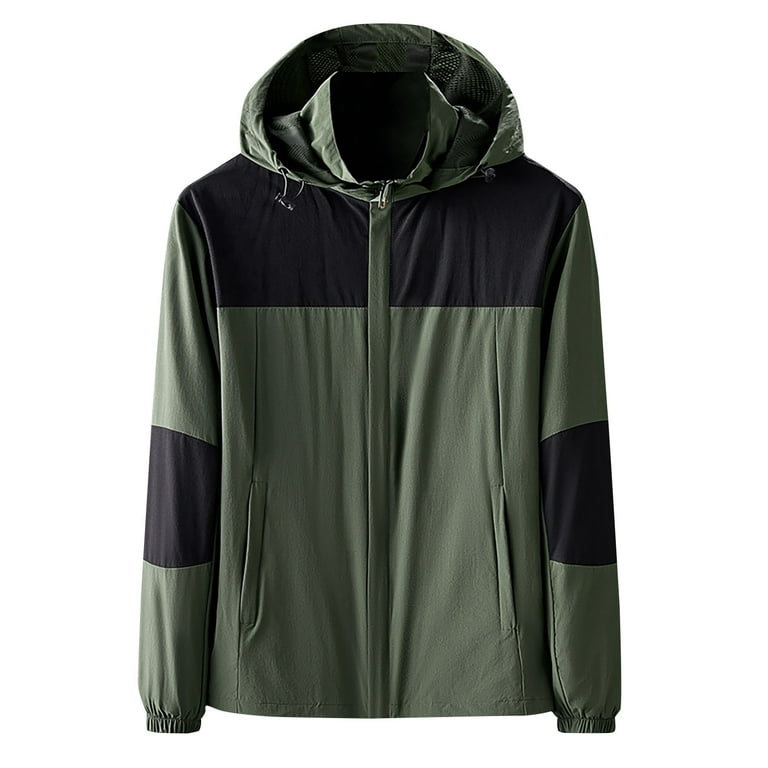 HAPIMO Rollbacks Men's Outdoor Jacket Waterproof And Stain-Resistant  Wind-Resistant Thermal Zipper Warm Jacket Detachable Cap Thicken Outwear  with Drawstring Green XL 