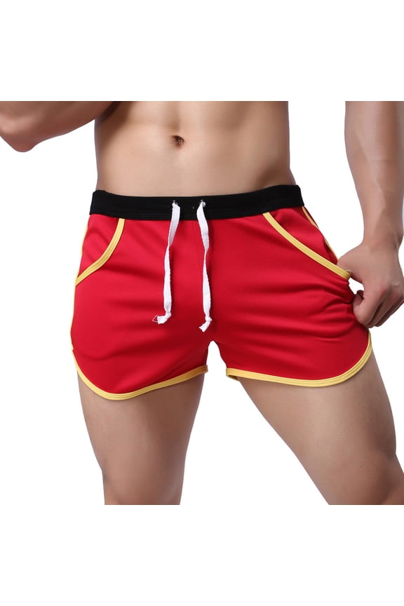 Mens Booty Running Athletic Shorts Swim Trunks for Men Breathing Gym Shorts Sports Casual Lounge Short Pants Red M
