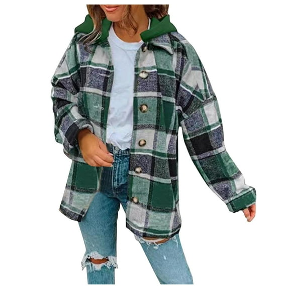 HAPIMO Rollbacks Shacket Jackets for Women Womens Lapel Bust Pocket Outwear Casual Comfy Plaid Print Button Down Jacket Girls Fall Fashion Tops Long Sleeve Green XXL